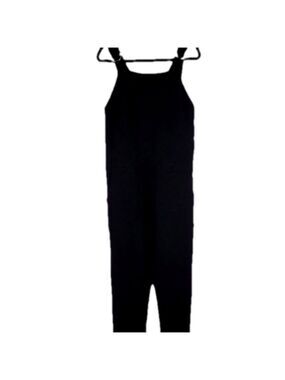 Nomia Black Waffle Pattern Square Neck D Ring Straps Side Zipper Jumpsuit Pant